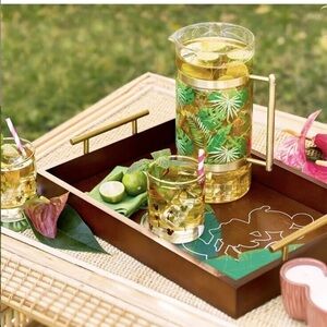 Disney Parks Mickey Mouse Tropical Leaf Glass Drink Pitcher